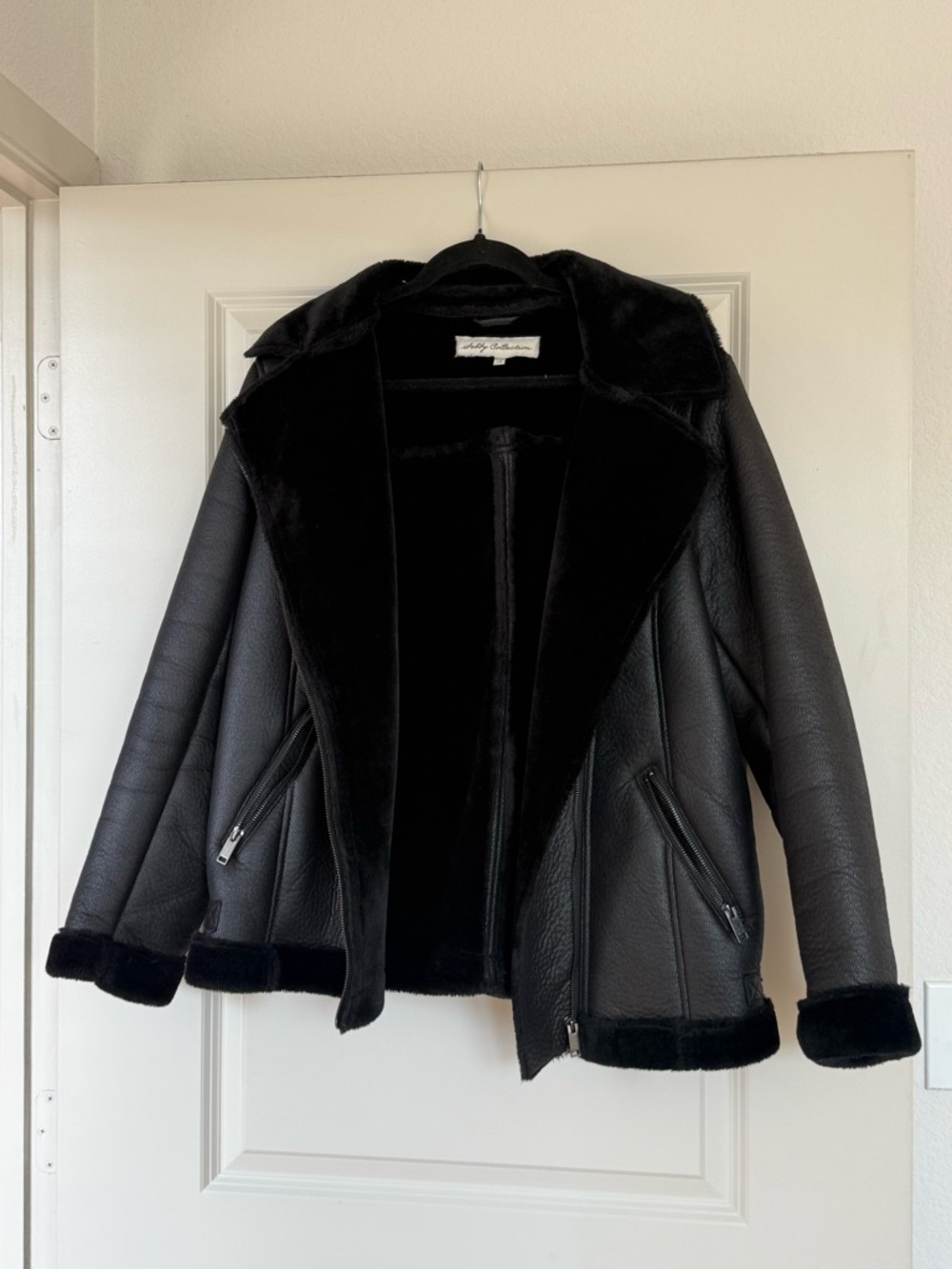 Women's Black Faux Shearling Biker Jacket